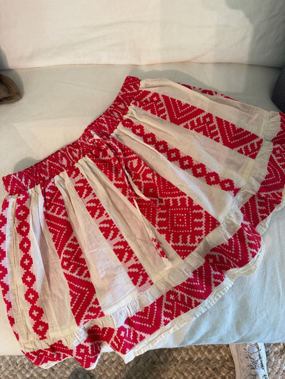 Red and Cream Patterned Women's Skirt